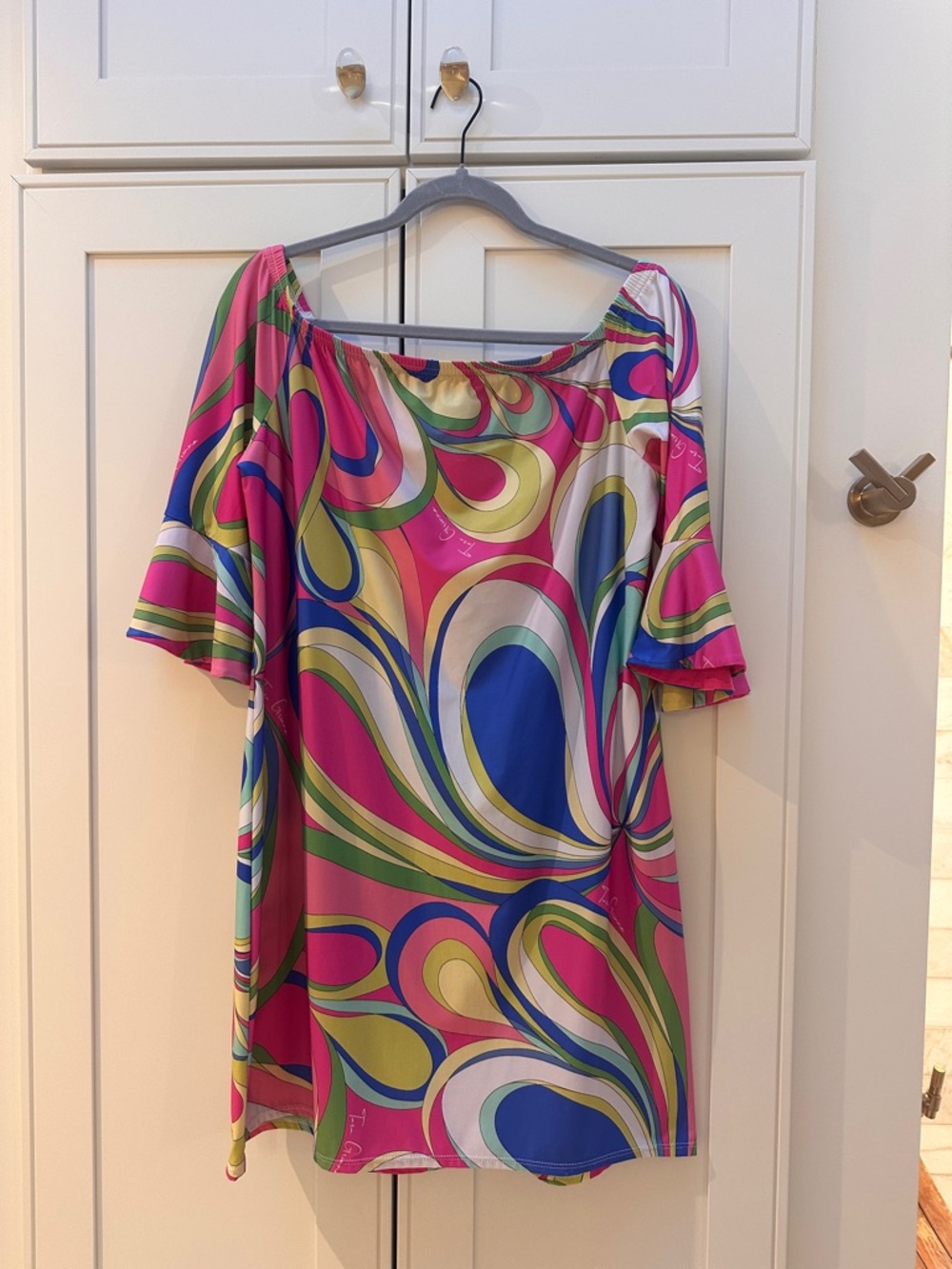 Bright Multi-Color Off-Shoulder Mini Dress - Picture 9 of 9